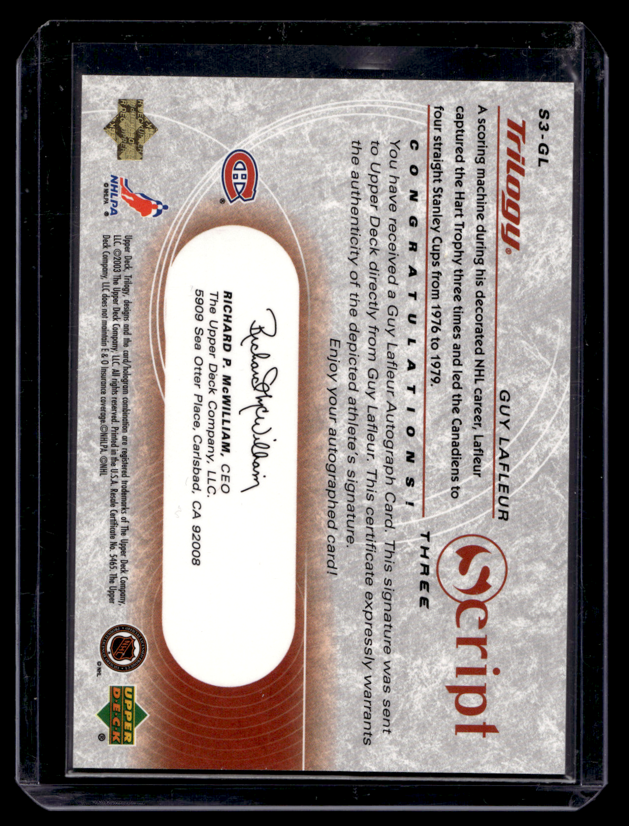 2003-04 Upper Deck Trilogy - Script - Guy Lafleur #S3-GL