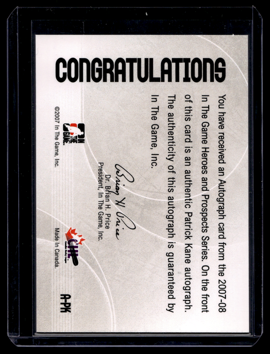 2007-08 In the Game Heroes and Prospects - Autographs - Patrick Kane #A-PK RY