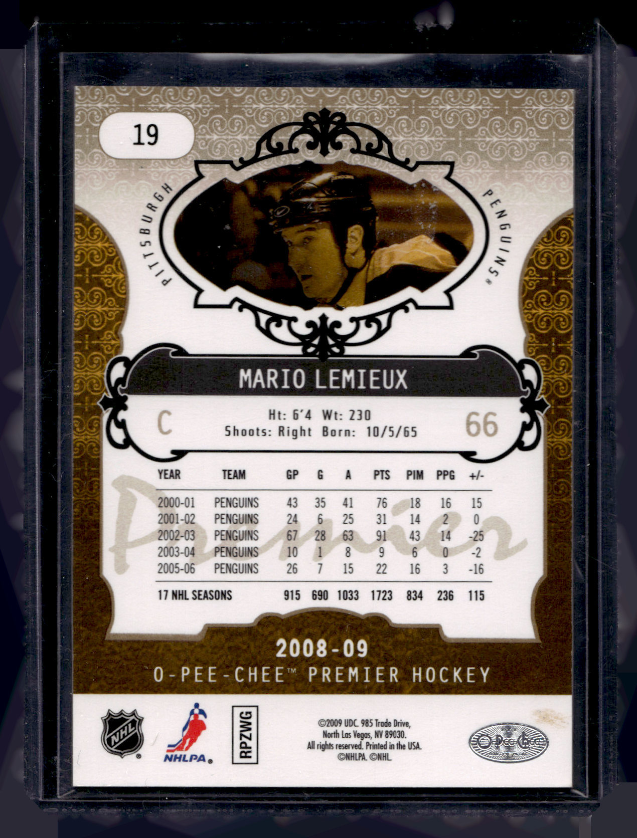 2008-09 O-Pee-Chee Premier - Gold Spectrum - Mario Lemieux #19 /5