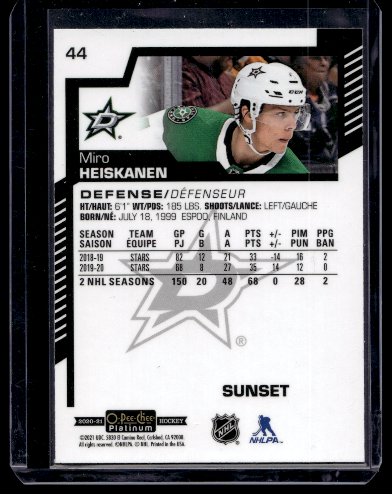 2020-21 Upper Deck OPC Platinum - Sunset - Miro Heiskanen #44
