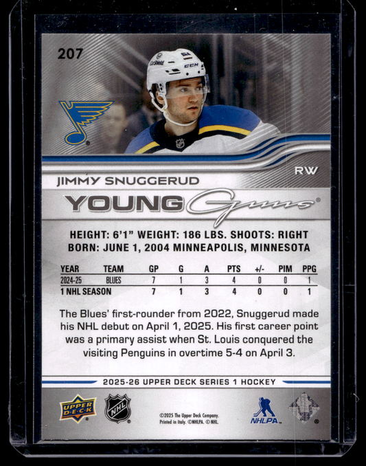 2025-26 Upper Deck Series 1 - Young Guns - Jimmy Snuggerud #207 RC