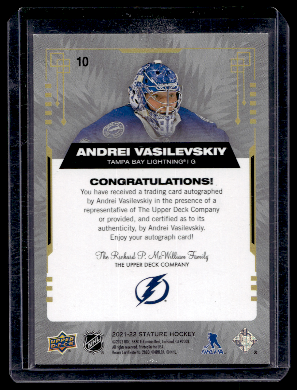2021-22 Upper Deck Stature - Green Autographs - Andrei Vasilevskiy #10 /50