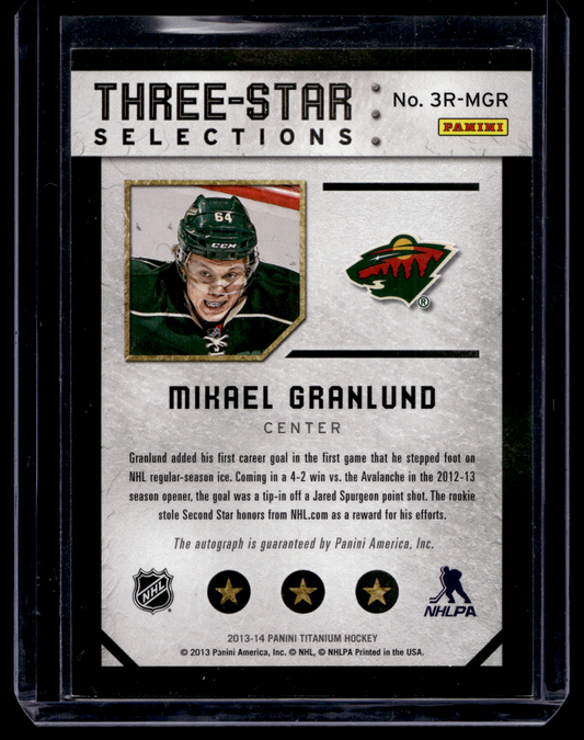 2013-14 Panini Titanium - Three Star Selections Autographs - Mikael Granlund #3RMGR /100 RY
