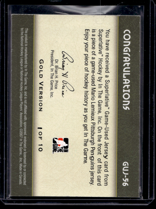 2007-08 In the Game Superlative - Game-Used Jersey - Gold - Mario Lemieux #GUJ-56 /10