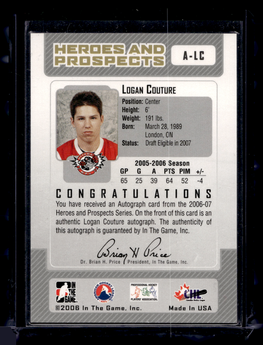 2006-07 In the Game Heroes and Prospects - Autographs - Logan Couture #A-LC PRC