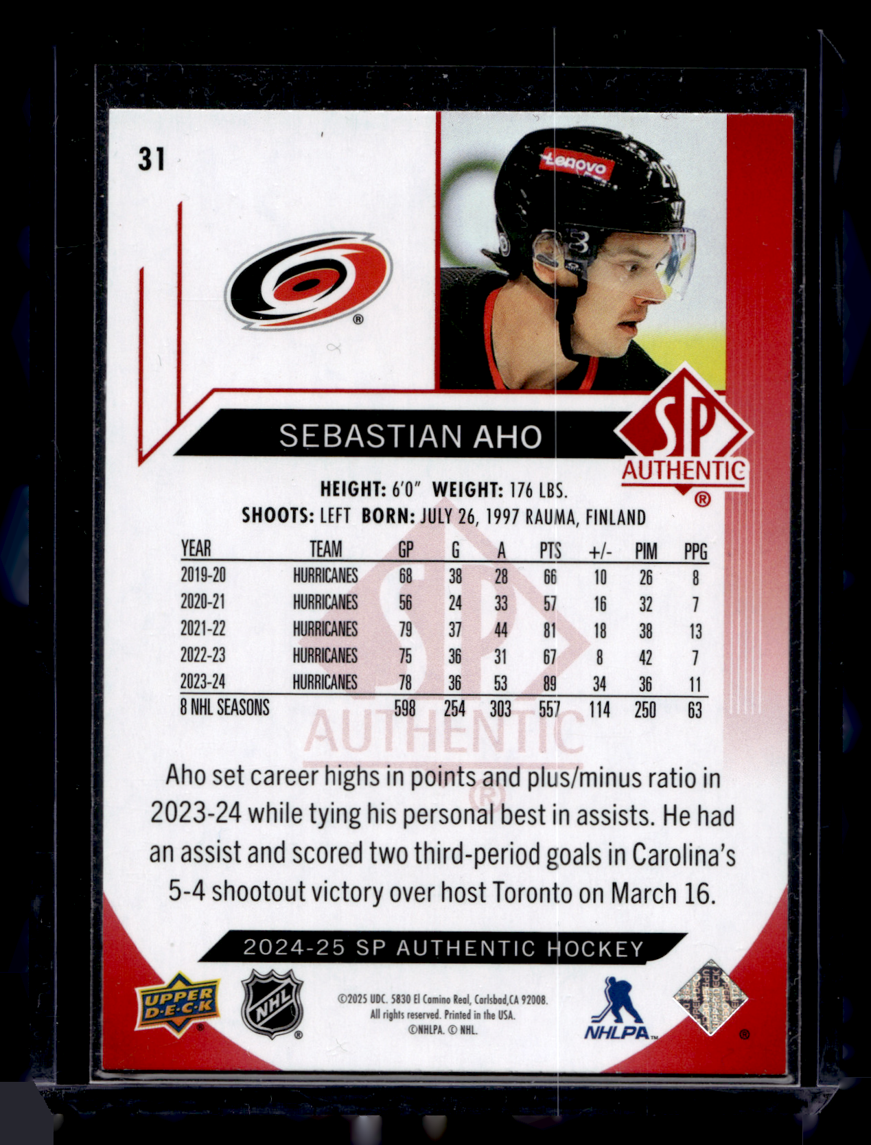 2024-25 Upper Deck SP Authentic - Limited Red - Sebastian Aho #31