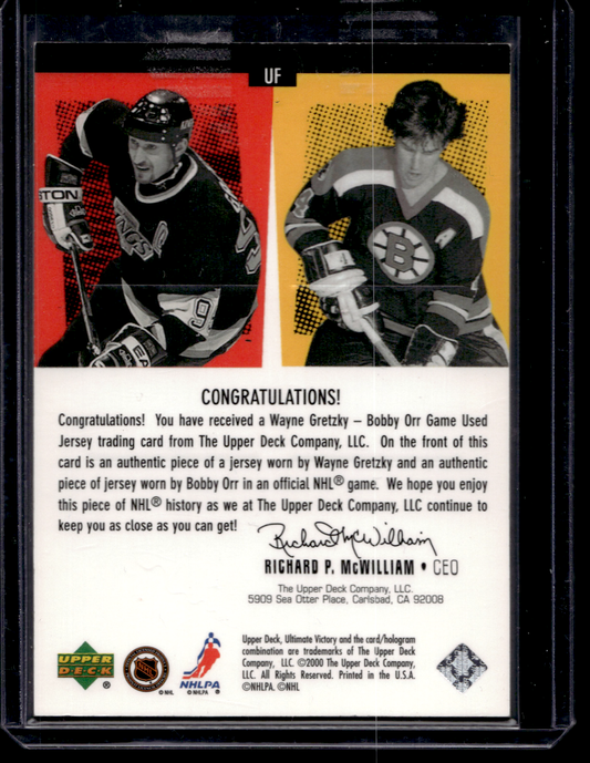 1999-00 Upper Deck Ultimate Victory - Ultimate Fabrics - Wayne Gretzky / Bobby Orr #UF /99