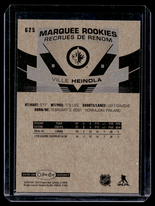 2019-20 Upper Deck - O-Pee-Chee Update - Blue - Marquee Rookies - Ville Heinola #625 RY