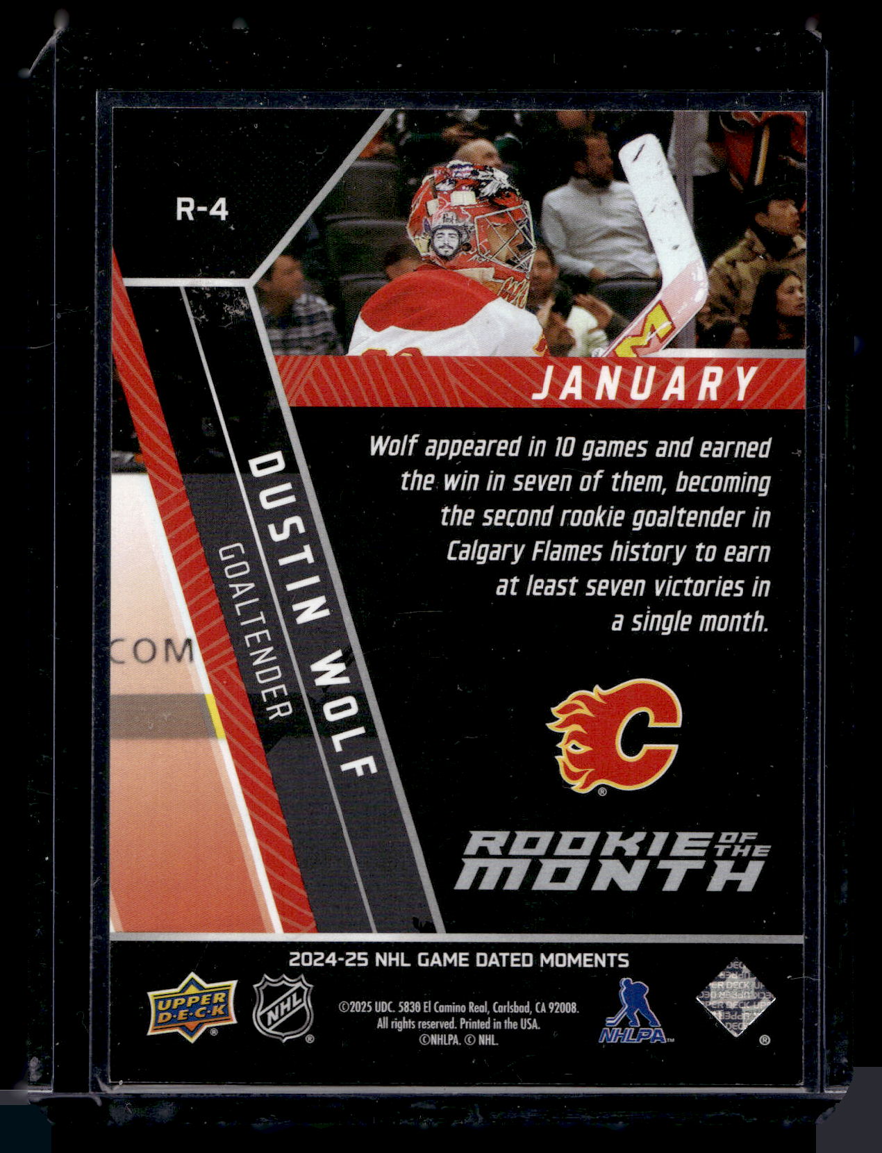2024-25 Upper Deck Game Dated Moments - Rookie of the Month - January - Dustin Wolf #R-4