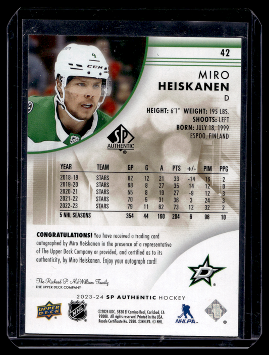 2023-24 Upper Deck SP Authentic - Limited Autographs - Miro Heiskanen #42
