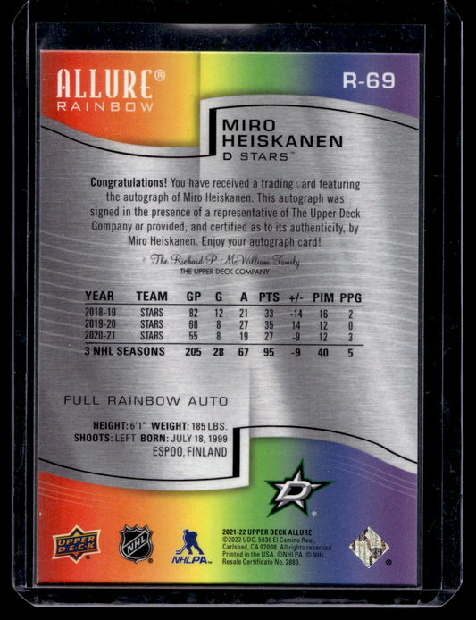 2021-22 Upper Deck Allure - Rainbow - Full Autographs - Miro Heiskanen #R-69