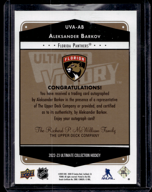 2022-23 Upper Deck Ultimate Collection - 1999-00 Ultimate Victory Retro Autographs - Gold - Aleksander Barkov #UVA-AB /10