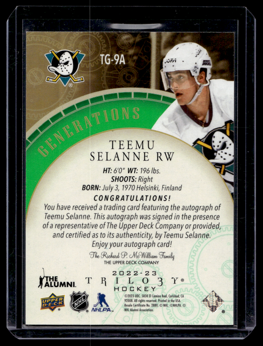 2022-23 Upper Deck Trilogy - Generations - Autographs - Teemu Selanne #TG-9A /10