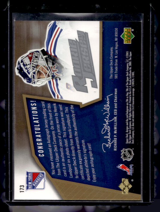 2005-06 Upper Deck SPx - Rookie Jersey - Henrik Lundqvist #173 /1499 RC