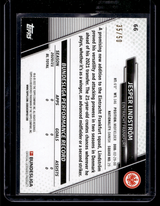 2021-22 Topps Chrome Bundesliga - Gold Wave Refractor - Jesper Lindström #66 /50 RC