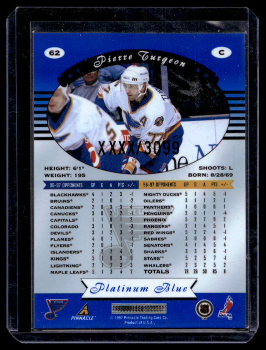 1997-98 Pinnacle Totally Certified - Executive Master Set - Platinum Blue - Pierre Turgeon #62 XXXX/3099