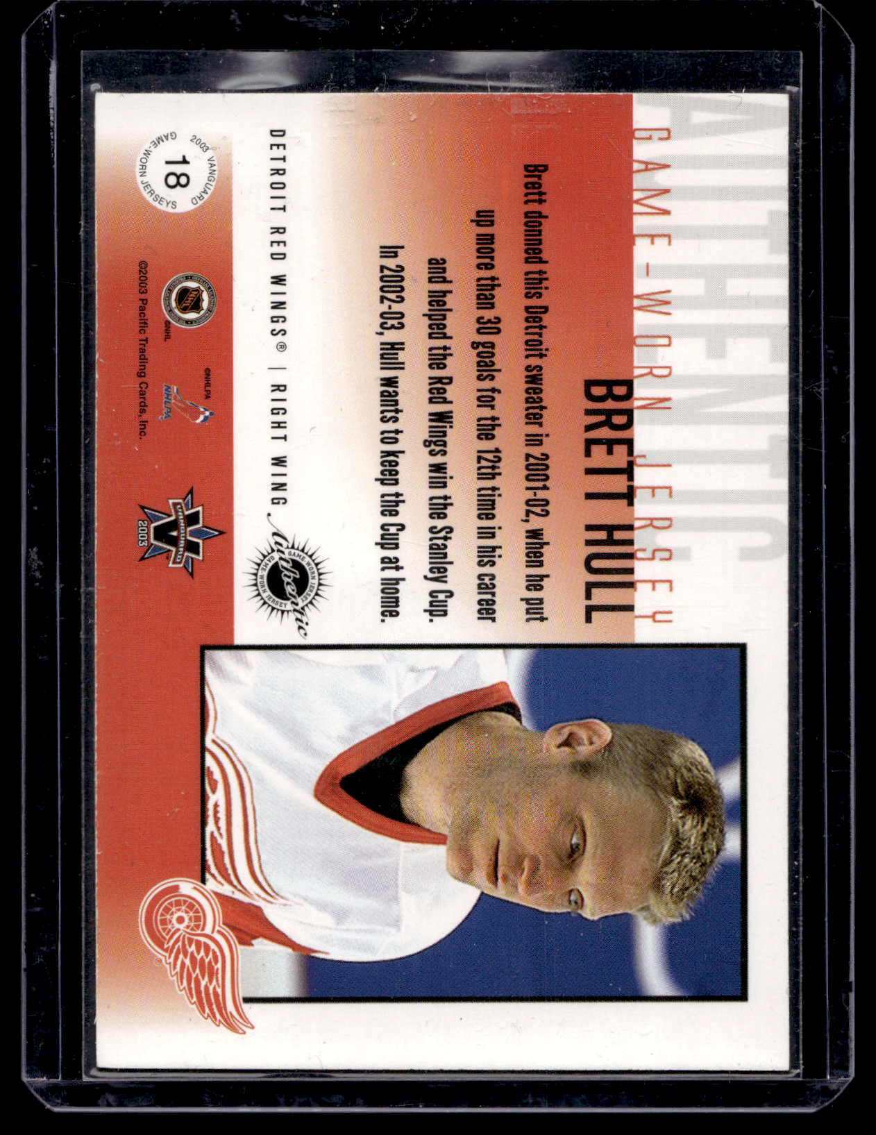 2002-03 Pacific Vanguard - Game-Worn Jerseys - Gold - Brett Hull #18 /50