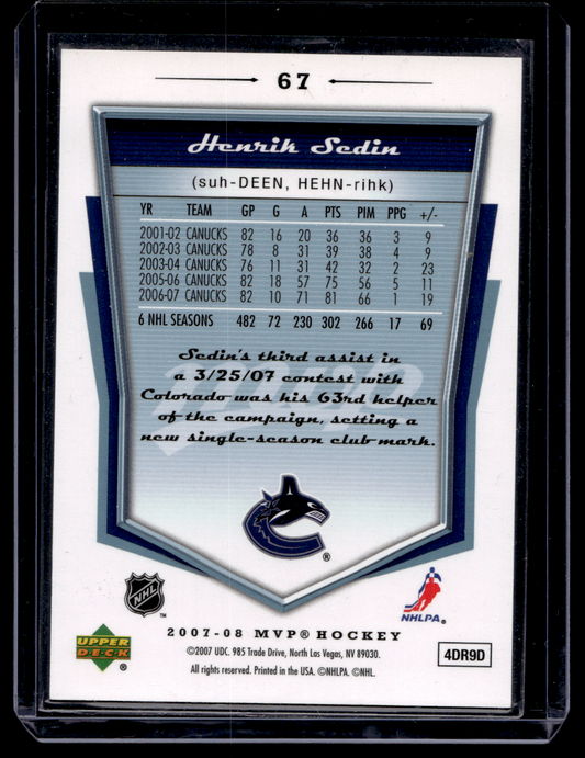2007-08 Upper Deck MVP - Super Scripts - Henrik Sedin #67 /25