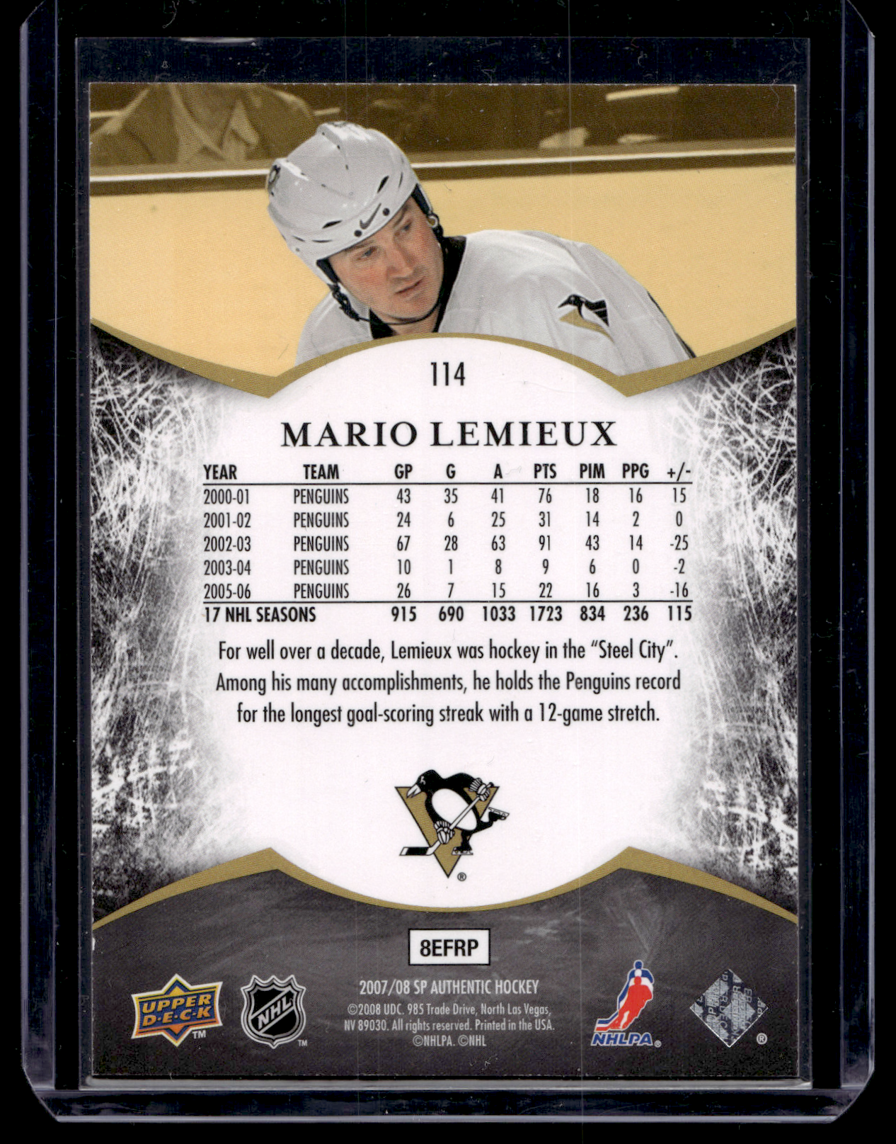 2007-08 Upper Deck SP Authentic - Limited - SP Notables - Mario Lemieux #114 /100