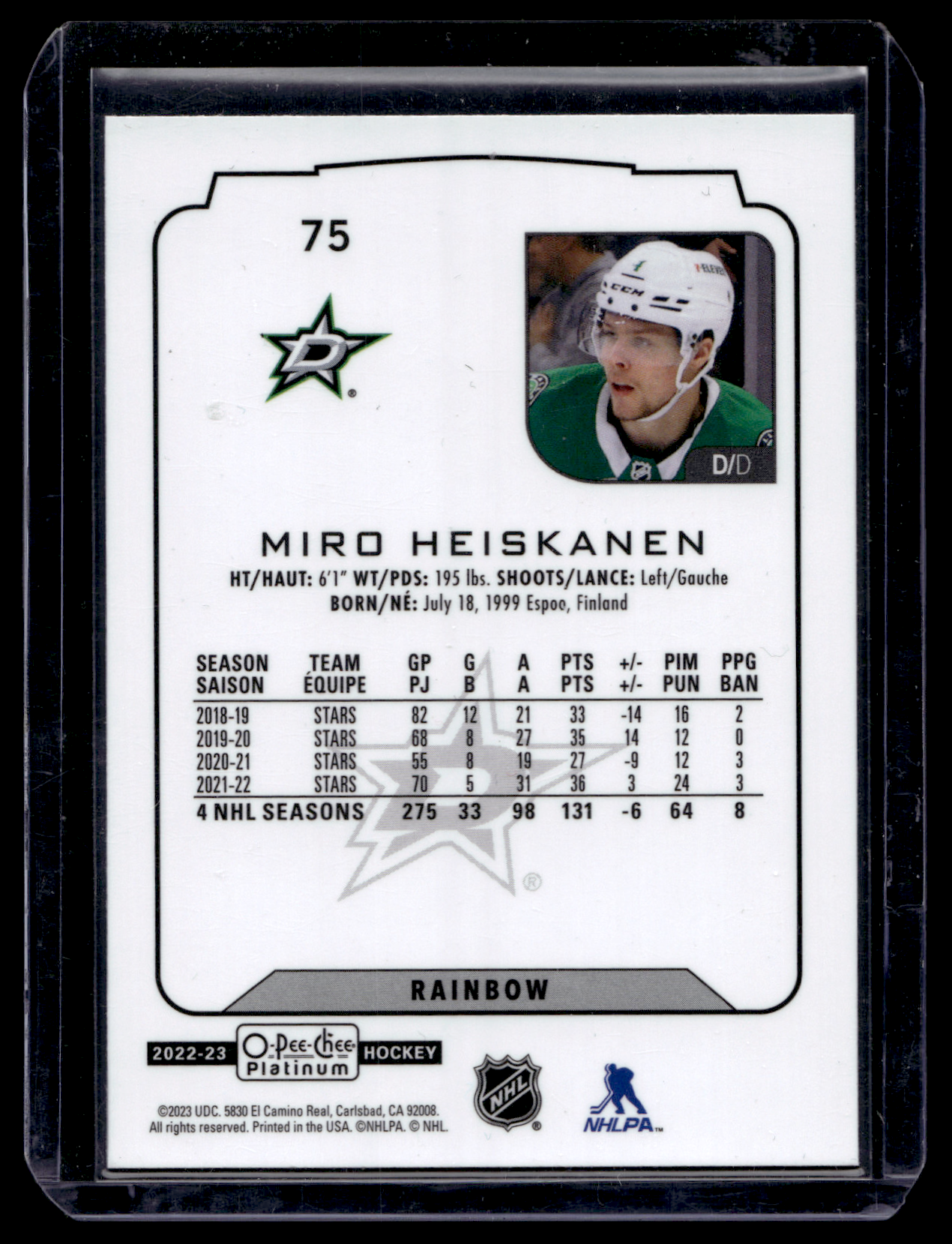 2022-23 Upper Deck OPC Platinum - Rainbow - Miro Heiskanen #75