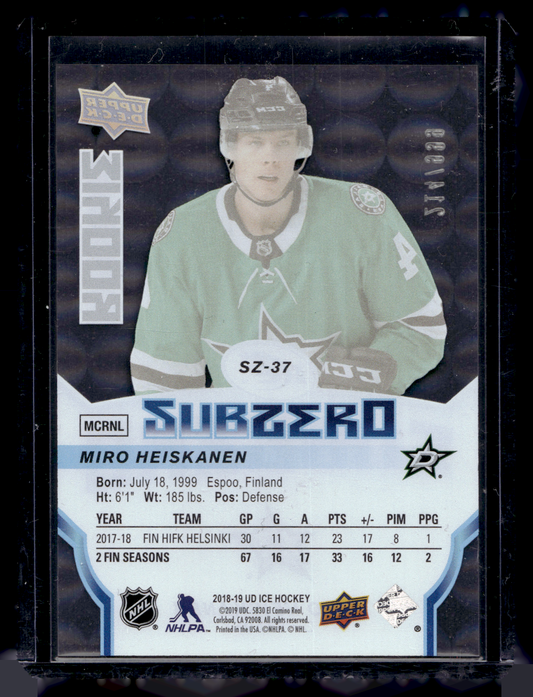 2018-19 Upper Deck Ice - Sub Zero - Rookie - Miro Heiskanen #SZ-37 /999 RY