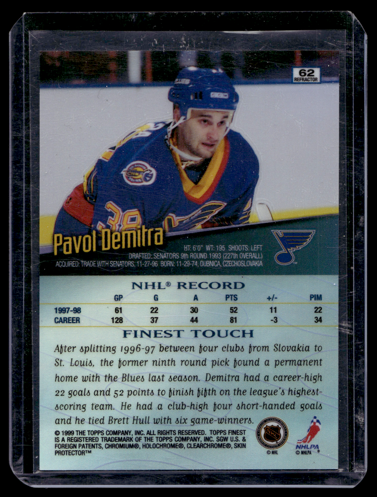 1998-99 Topps Finest - No-Protector Refractor - Pavol Demitra #62