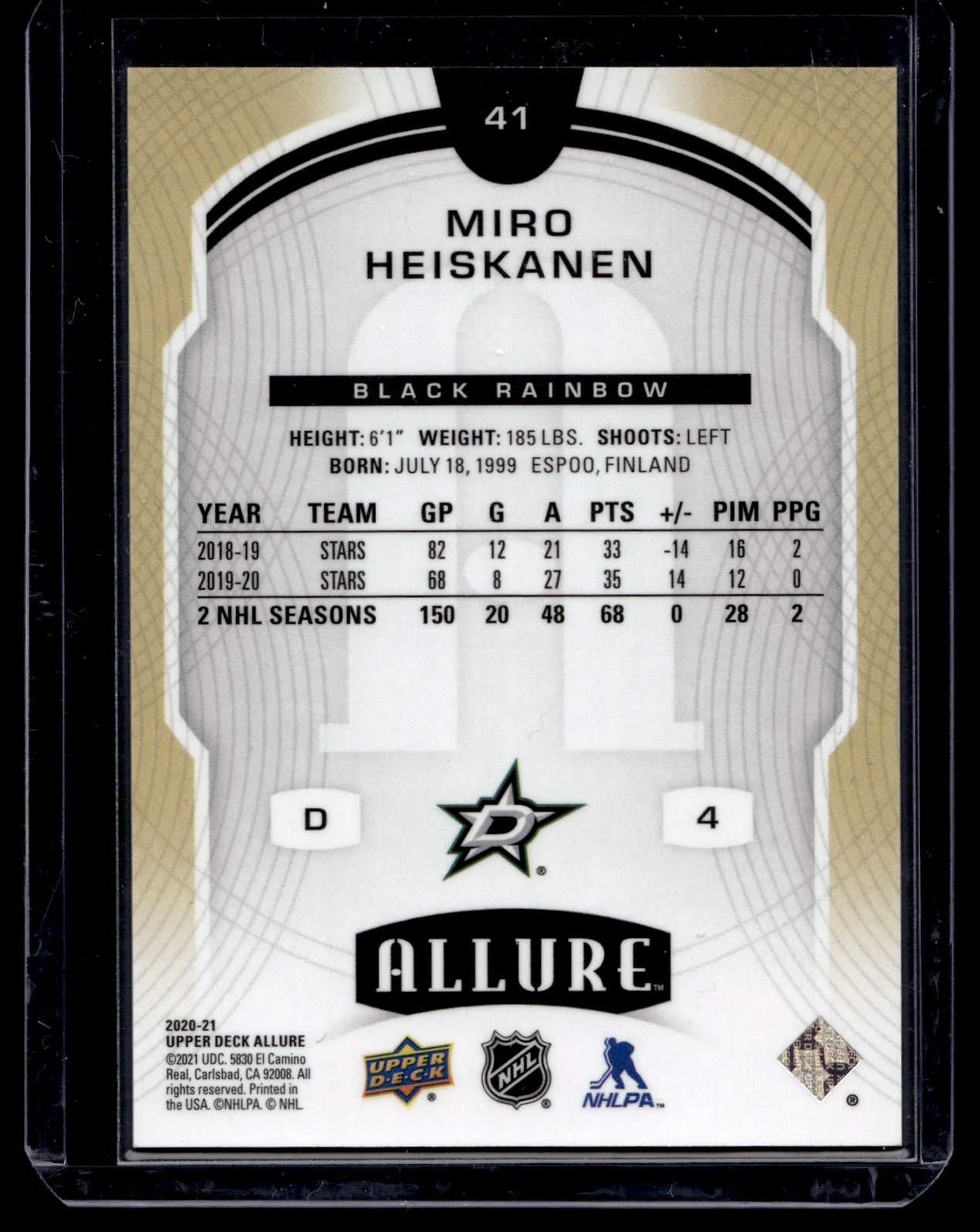 2020-21 Upper Deck Allure - Black Rainbow - Miro Heiskanen #41