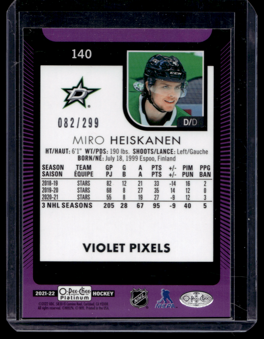 2021-22 Upper Deck OPC Platinum - Violet Pixels - Miro Heiskanen #140 /299