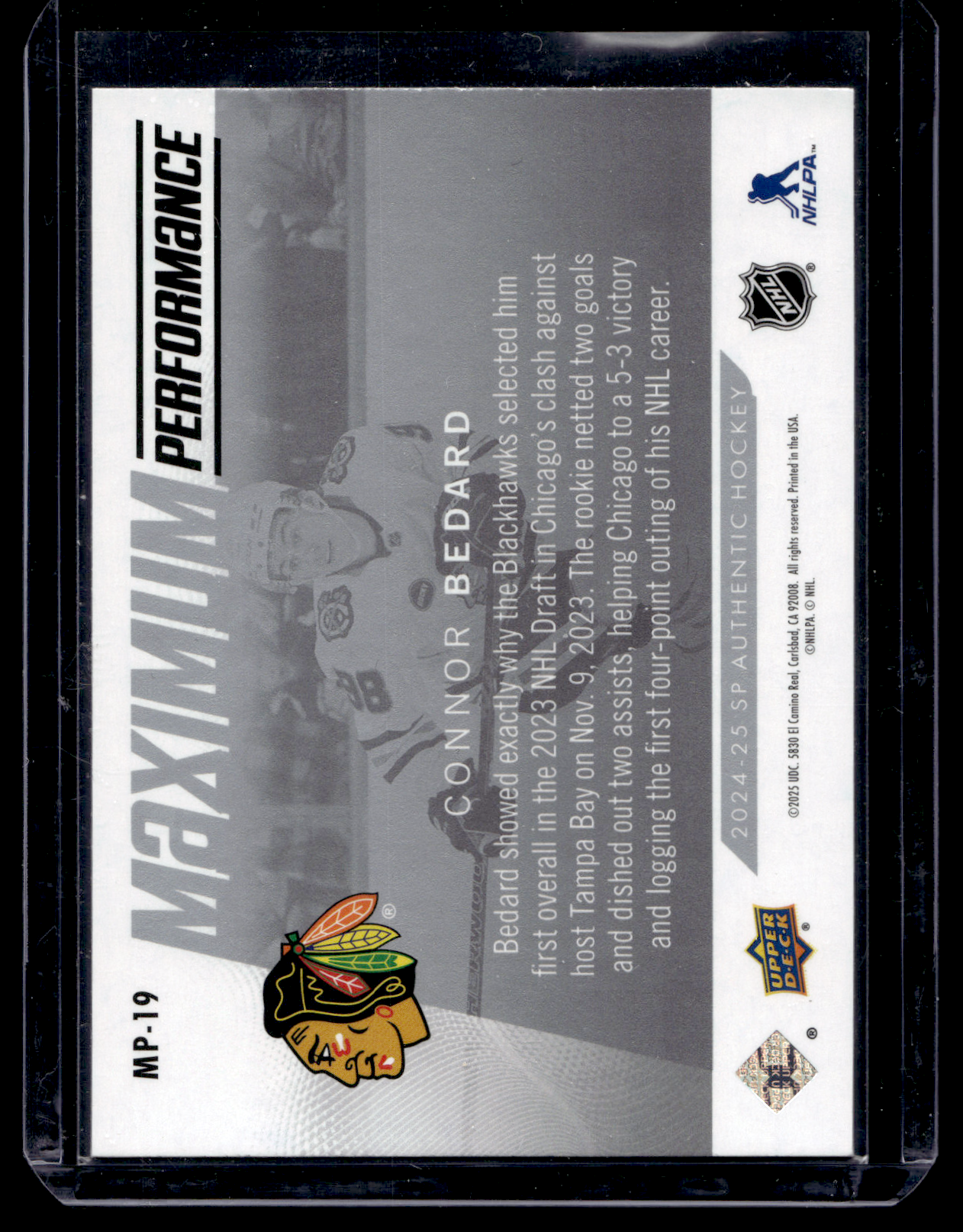 2024-25 Upper Deck SP Authentic - Maximum Performance - Connor Bedard #MP-19