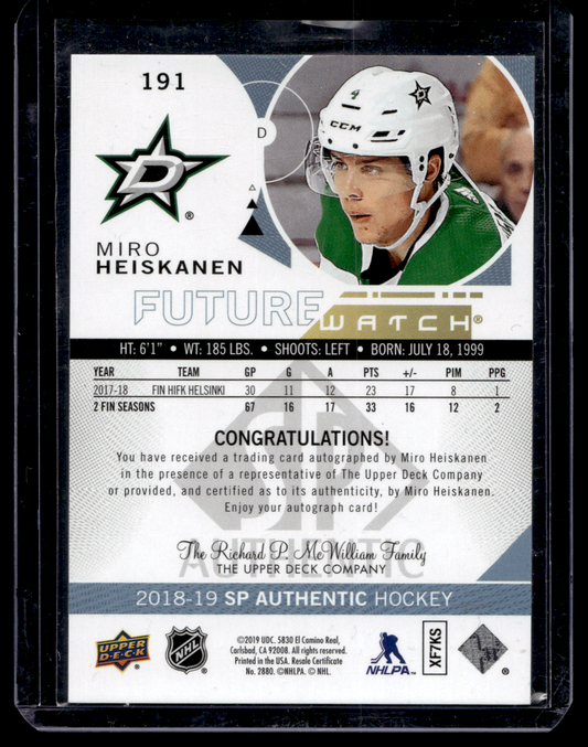 2018-19 Upper Deck SP Authentic Future Watch - Miro Heiskanen #191 /999 RC