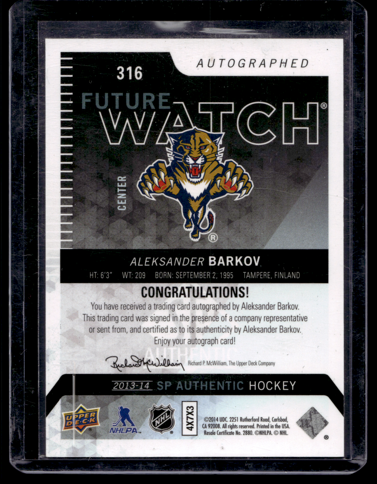 2013-14 Upper Deck SP Authentic Future Watch - Aleksander Barkov #316 /999 RC