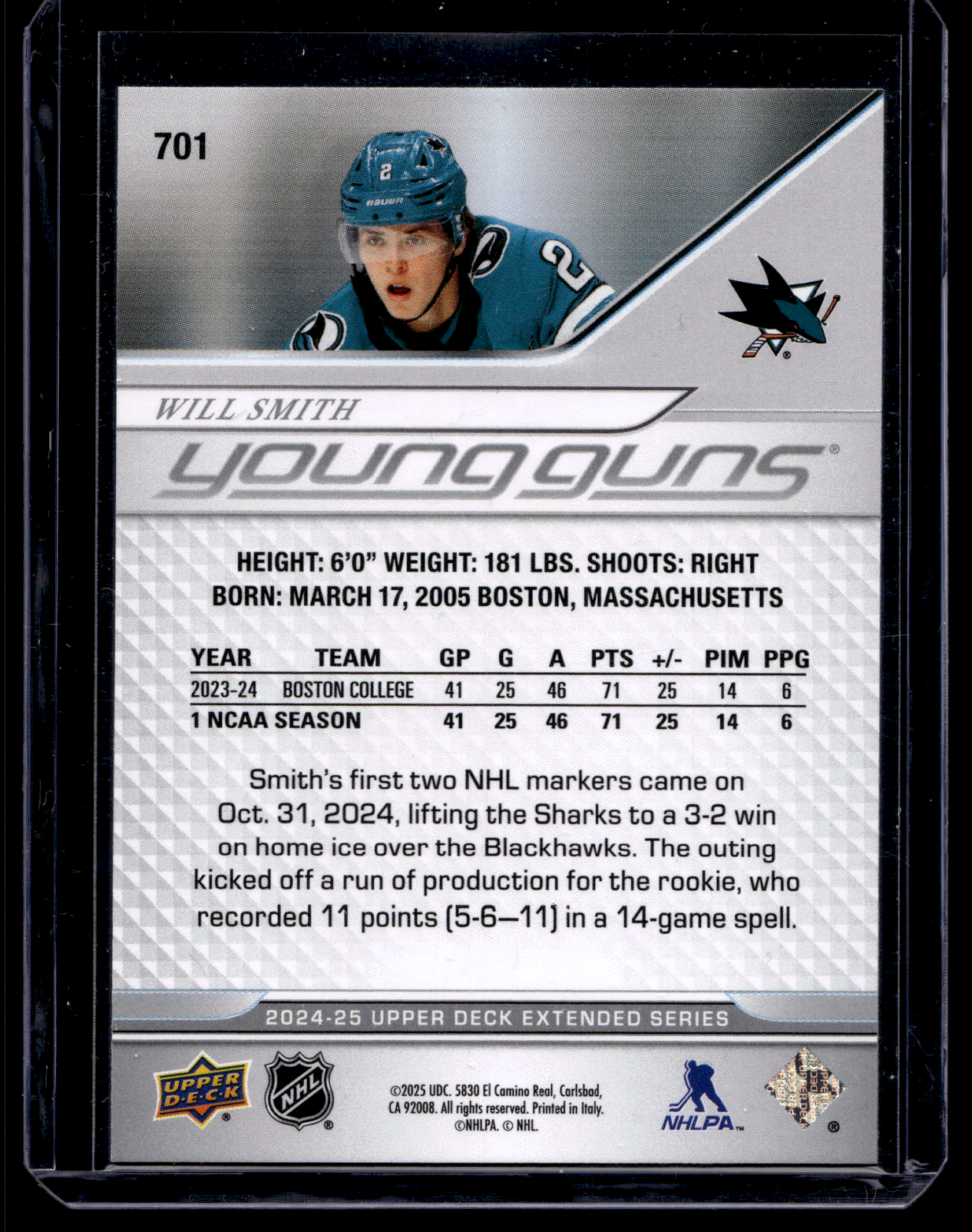 2024-25 Upper Deck Young Guns - Will Smith #701 RC