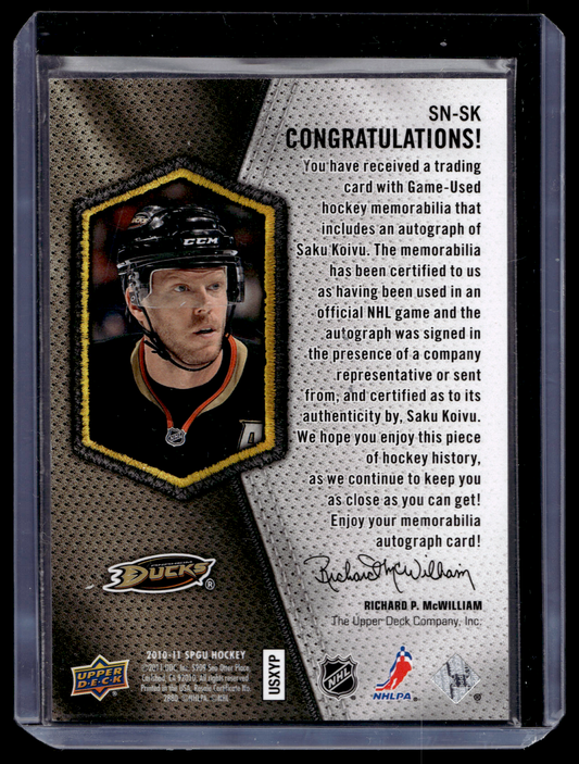 2010-11 Upper Deck SP Game Used Edition - Significant Numbers - Saku Koivu #SN-SK /11