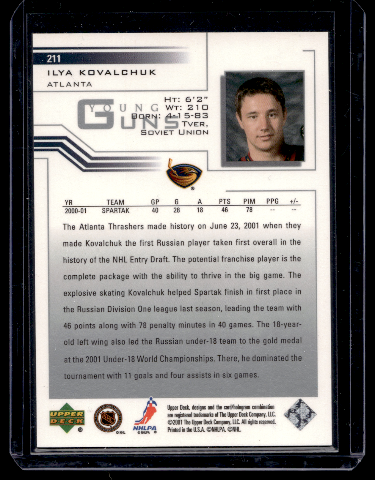 2001-02 Upper Deck - Young Guns - Ilya Kovalchuk #211 RC