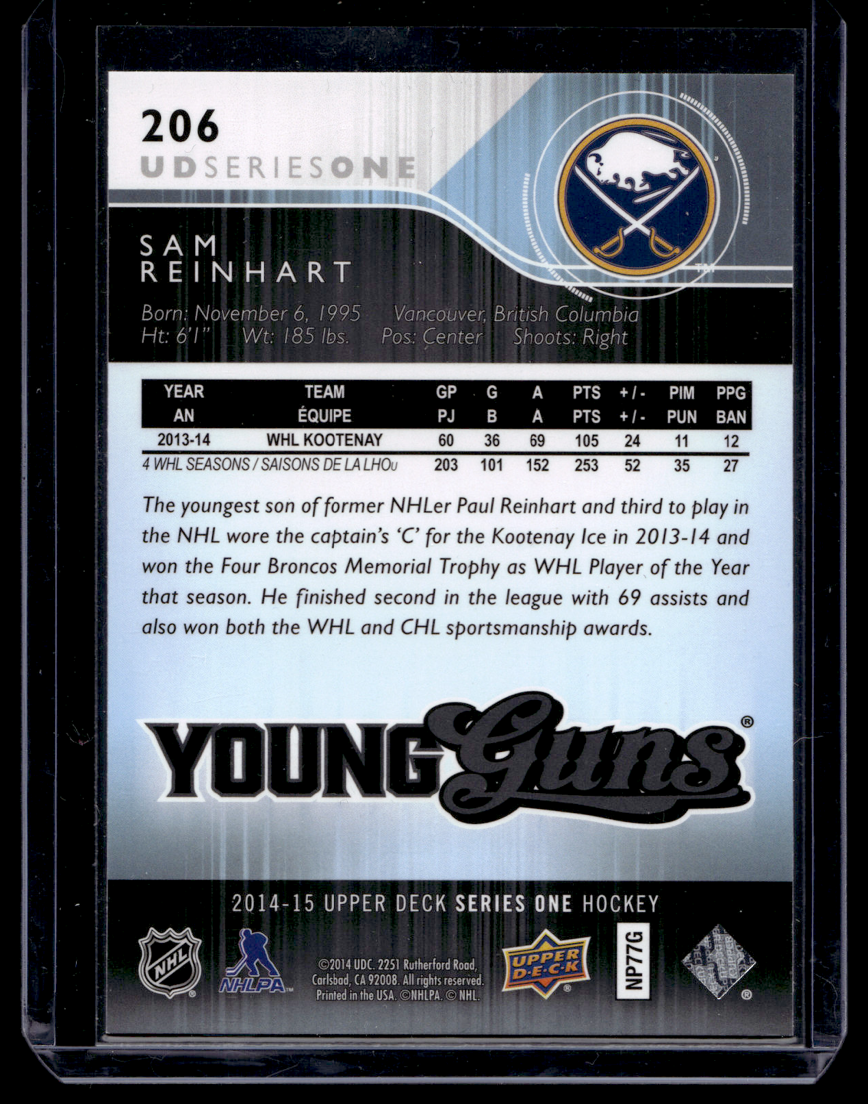 2014-15 Upper Deck Young Guns - Sam Reinhart #206 RC