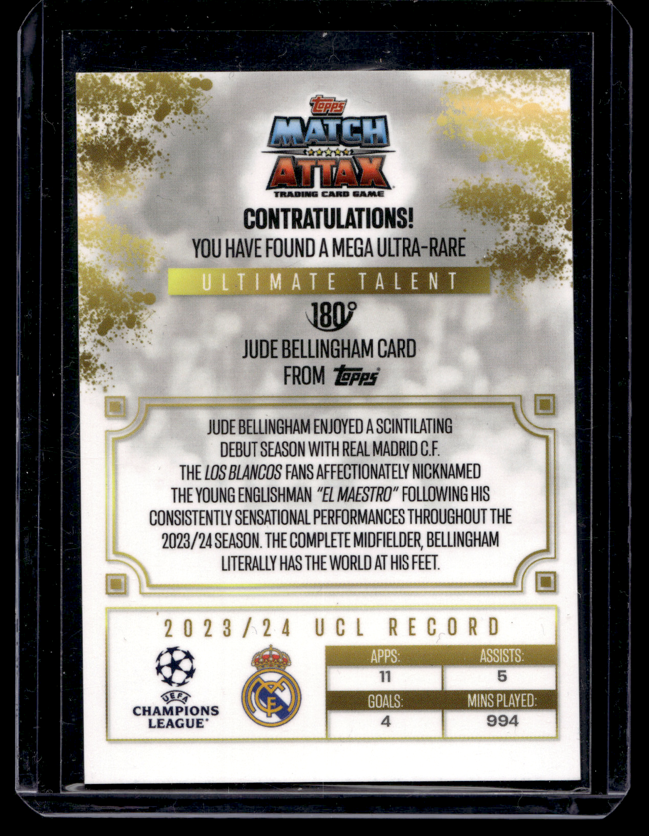 2024-25 Topps Match Attax Champions League - Maestro De Madrid 180 - Jude Bellingham #UTB-JB