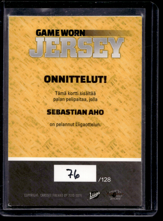 2015-16 Cardset - Game Worn Jersey - Sebastian Aho /128