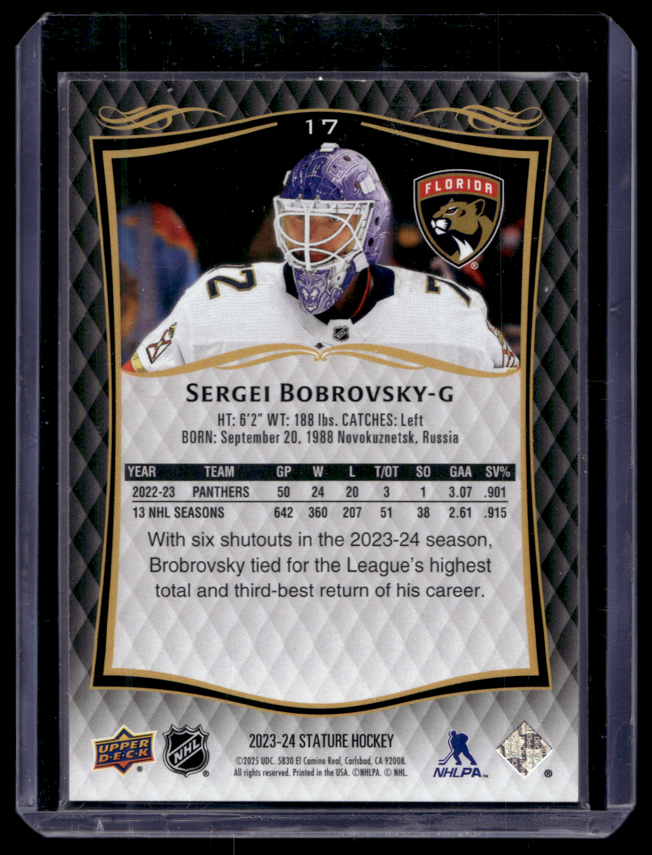 2024-25 Upper Deck Stature - 2023-24 Base - Sergei Bobrovsky #17