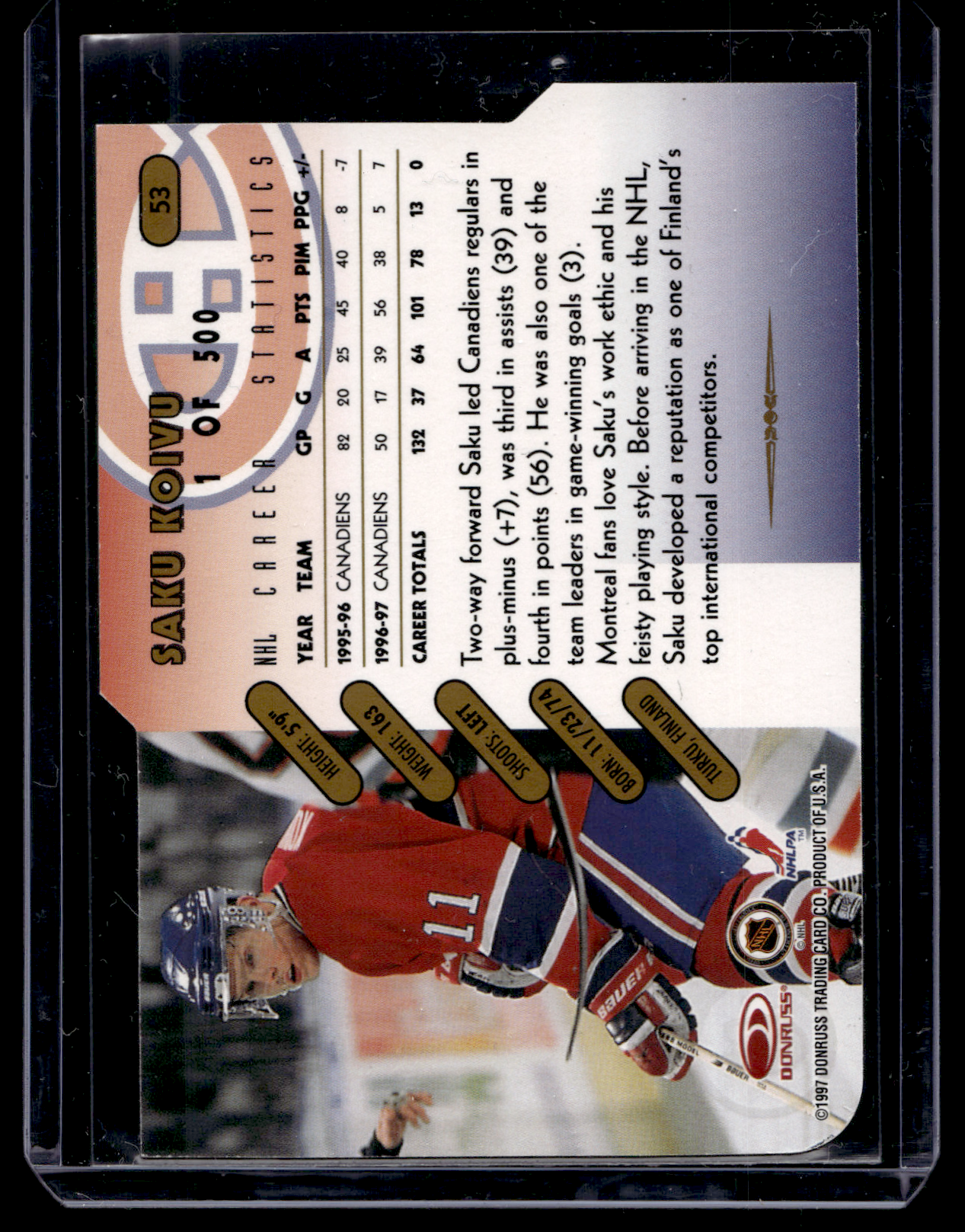 1997-98 Donruss - Gold Die-Cut Press Proof - Saku Koivu #53 /500
