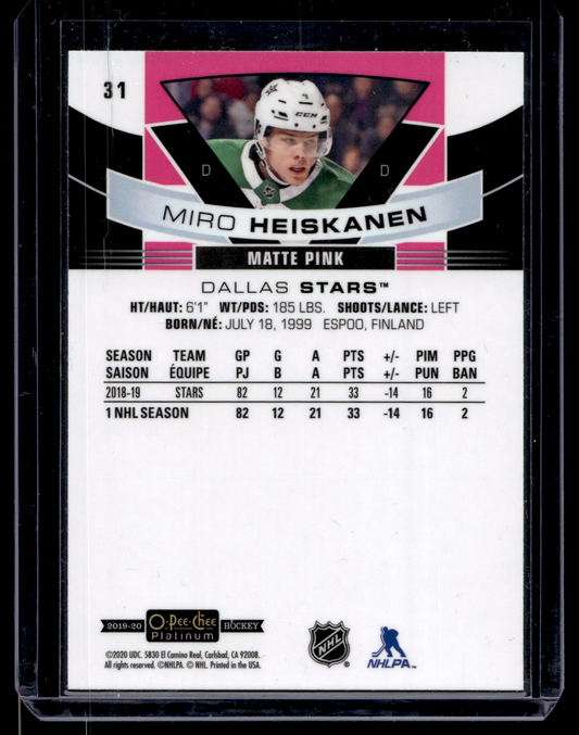 2019-20 Upper Deck OPC Platinum - Matte Pink - Miro Heiskanen #31