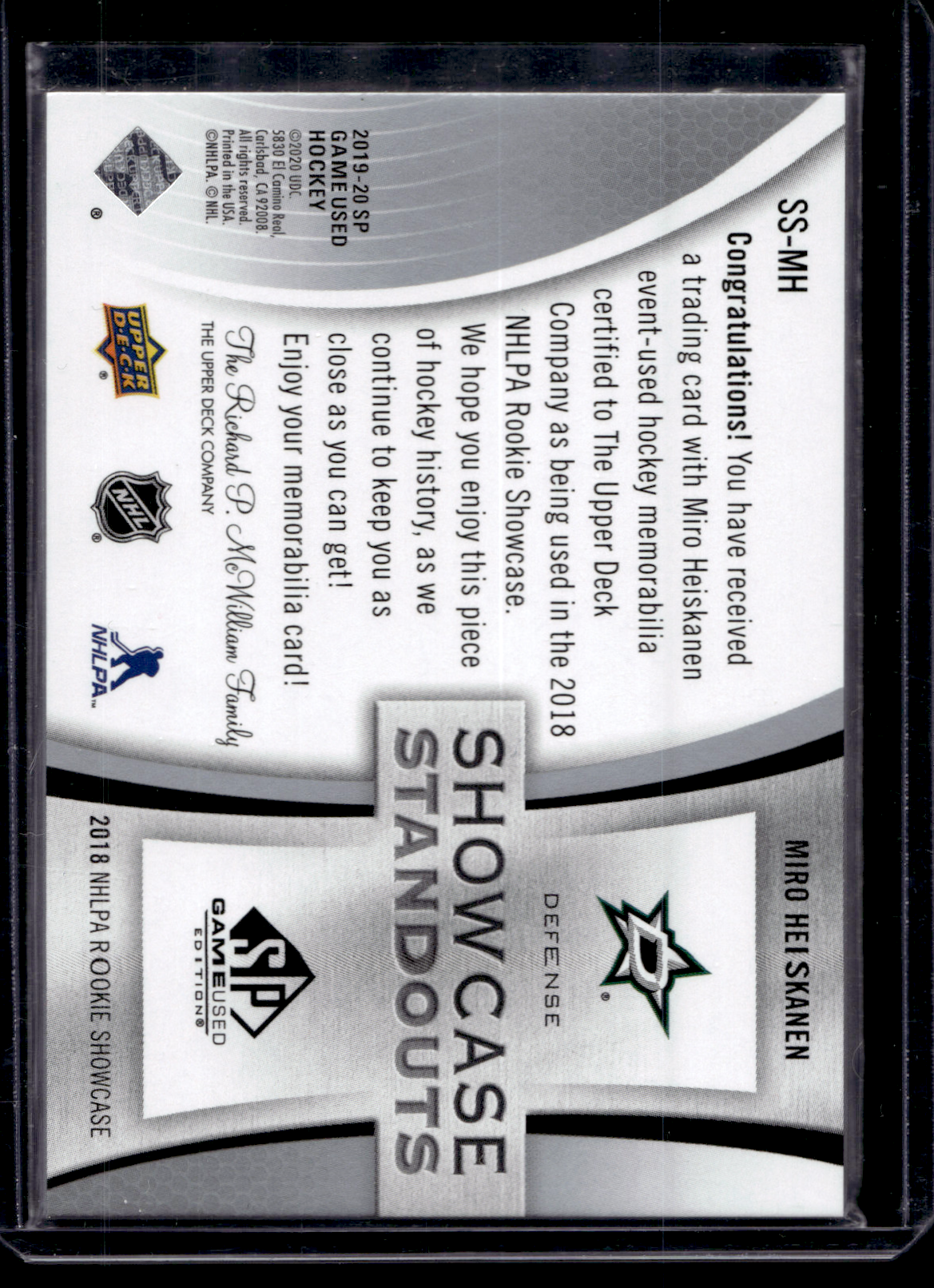 2019-20 Upper Deck SP Game Used - Showcase Standouts - Miro Heiskanen #SS-MH