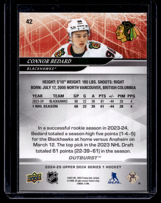 2024-25 Upper Deck Series 1 - Outburst Silver - Connor Bedard #42