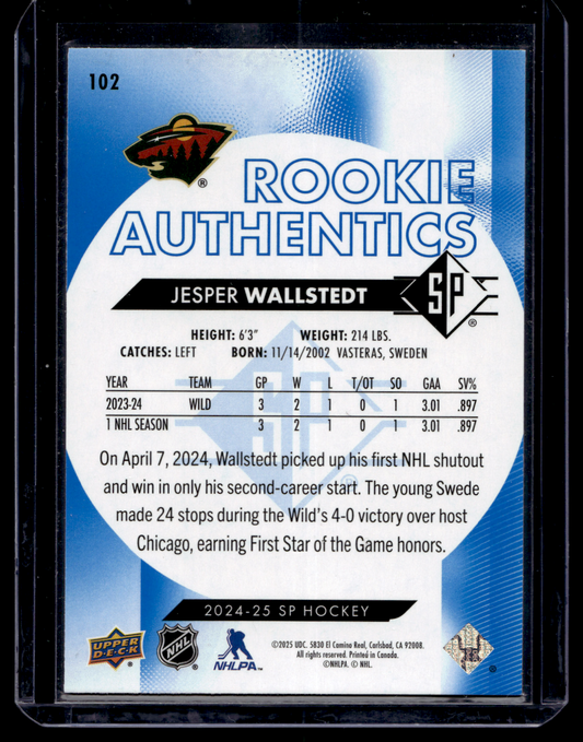 2024-25 Upper Deck SP - Retail- Blue - Rookie Authentics - Jesper Wallstedt #102 RC