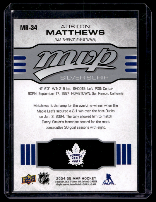 2024-25 Upper Deck MVP - 10th Anniversary - Silver Script - Auston Matthews #MR-34