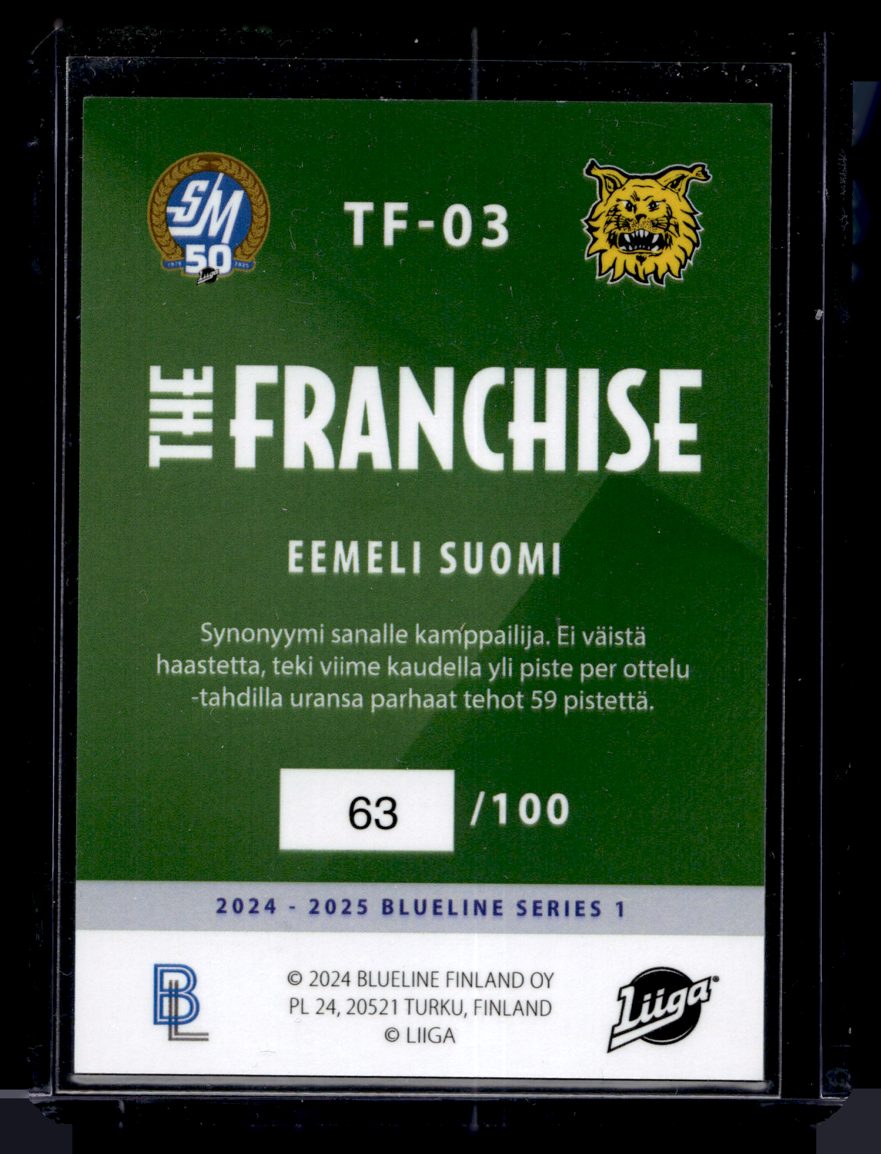 2024-25 Blueline Franchise Blue - Eemeli Suomi #TF-03 /100