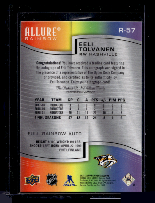 2021-22 Upper Deck Allure - Rainbow - Full Autographs - Eeli Tolvanen #R-57