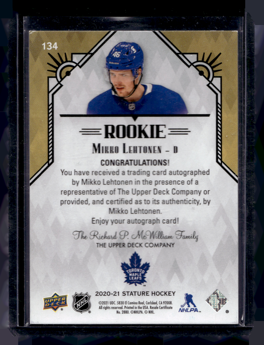 2020-21 Upper Deck Stature - Autographs - Rookies - Mikko Lehtonen #134 /199 RC