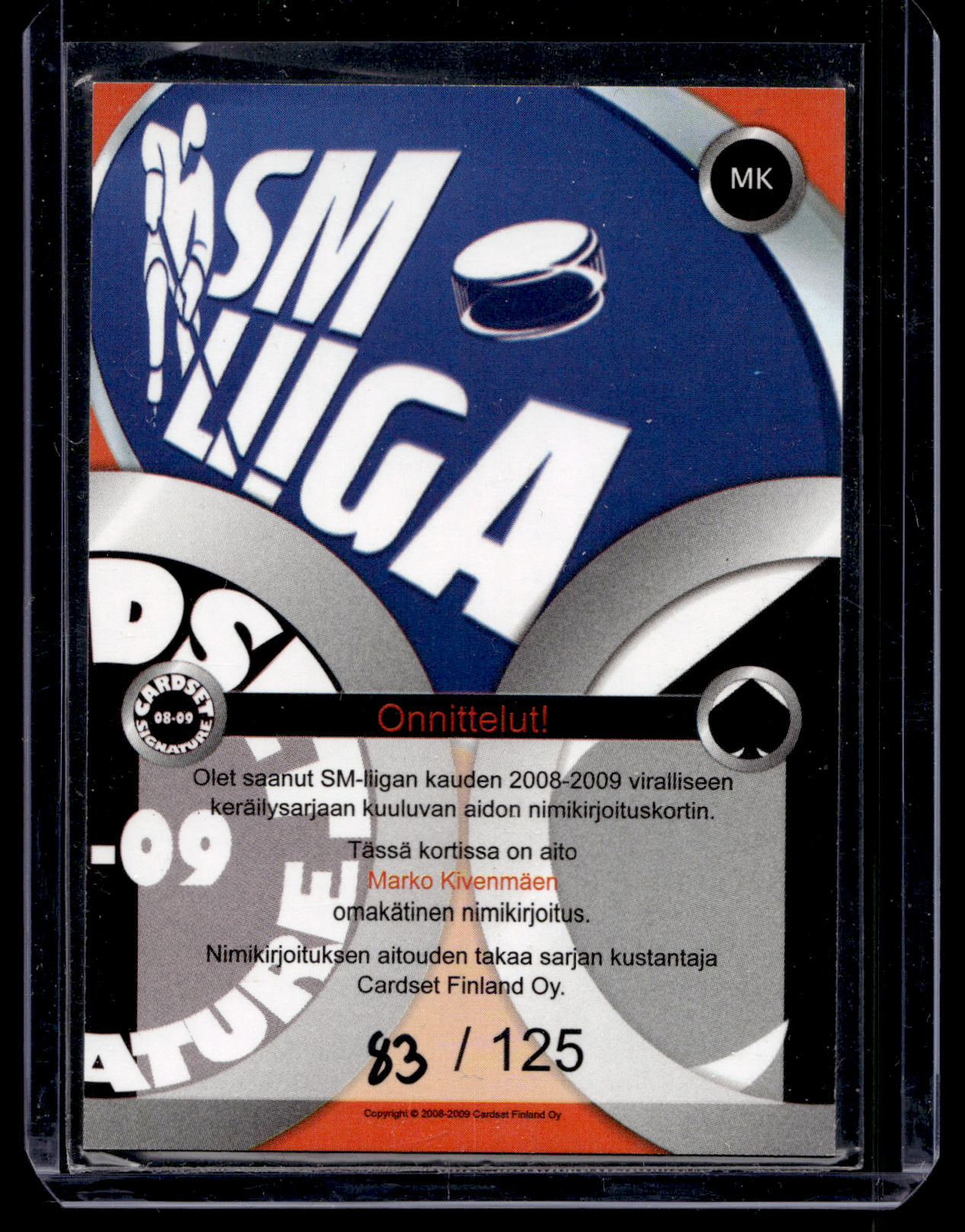 2008-09 Cardset Signature - Marko Kivenmäki /125