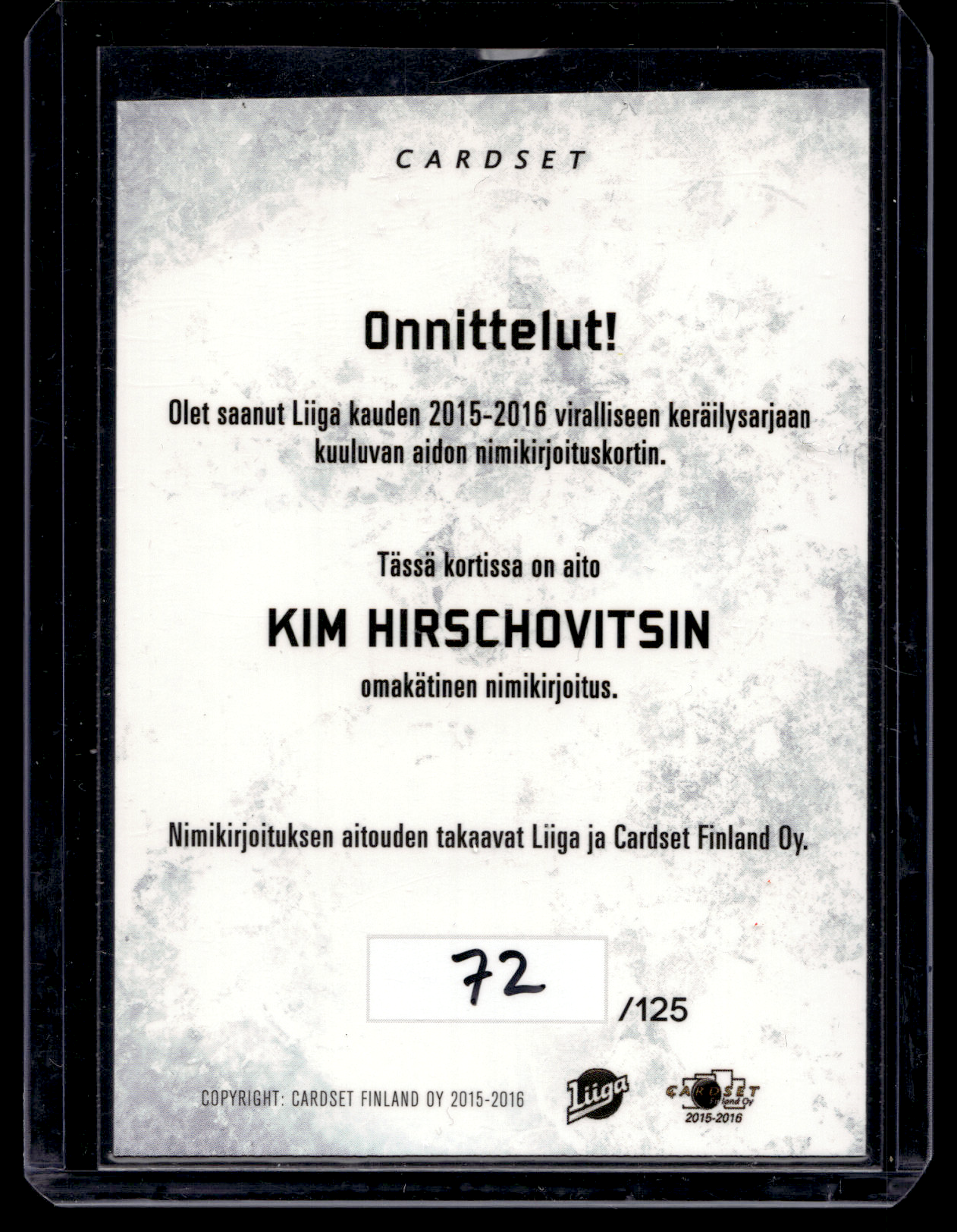 2015-16 Cardset Signature - Kim Hirschovits /125
