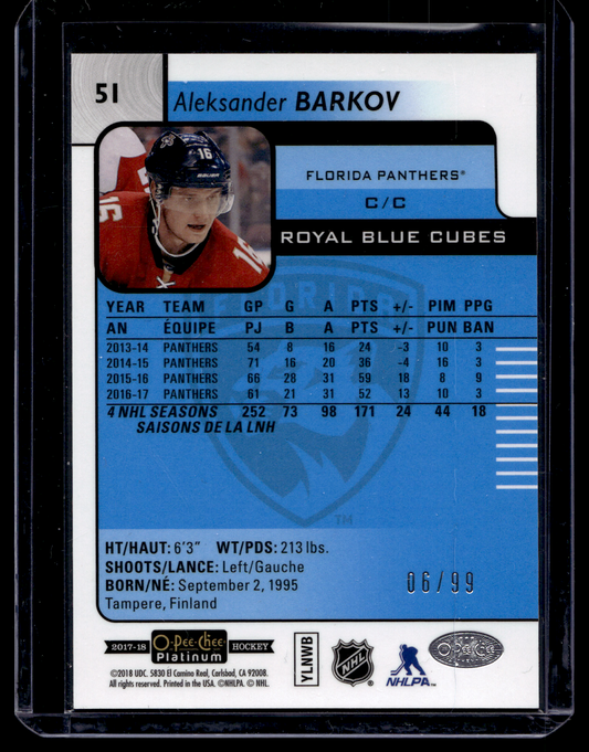 2017-18 Upper Deck OPC Platinum - Royal Blue Cubes - Aleksander Barkov #51 /99